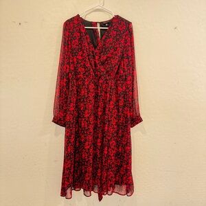 Torrid Red Black Floral Maxi Dress Women 00 10 V-Neck Formal Cocktail Whimsigoth